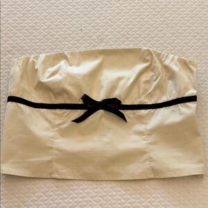 Cream Strapless Top with Black Bow